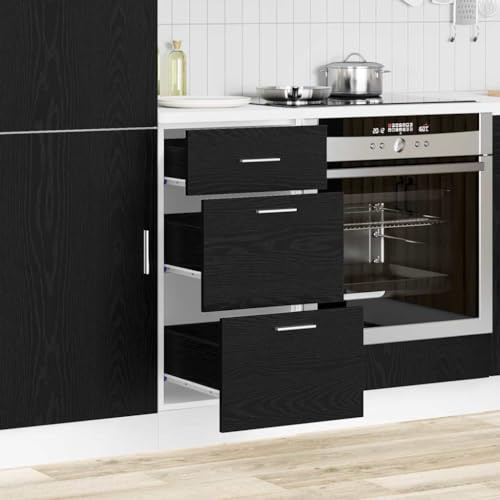 Zeehear Köksunderskåp svart eklook, 40 x 46 x 81,5 cm trämaterial, hållbart, med 3 lådor, förvaringsutrymme för kök, matsal, kontor, vardagsrum
