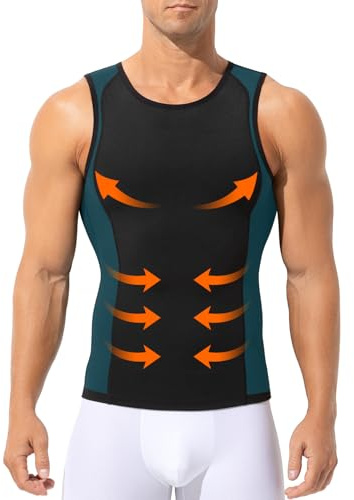 Arjen Kroos Shapewear herr magkontroll linne body shaper undertröja ärmlös kompressionströja elastisk sport figurformande mage bort skjorta, svart, XXL