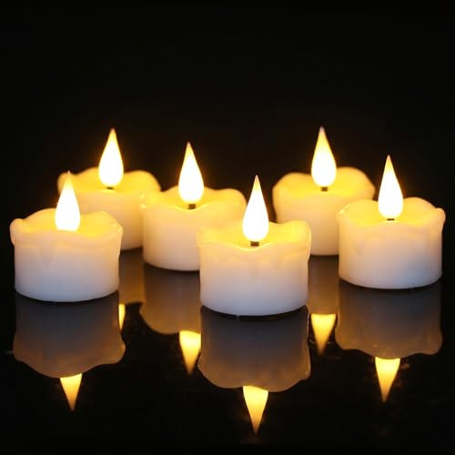 Eldnacele LED Teelichter mit Timer aus Echtwachs und 3D-Flamme, 6er Set | Teelichter mit Timerfunktion, Teelichter LED, elektrische Teelichter, flackernde Flamme, Weiß, 6 CR2032 integriert