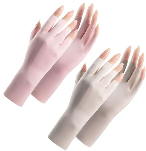 Hperu Fingerlösa handskar, 2 par upp 50+ lätta tunna elastiska solhandskar, för kvinnor sommar körning, siden