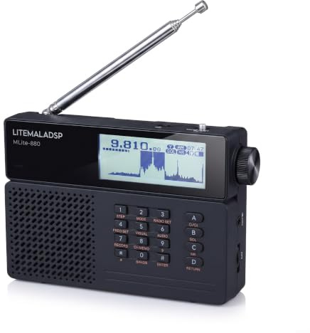 MLite-880 - Receptor de radio 65-108MHz AM/FM/SW VHF, para pantalla de espectro BT Audio, para monitoreo portátil de viaje, ABS negro
