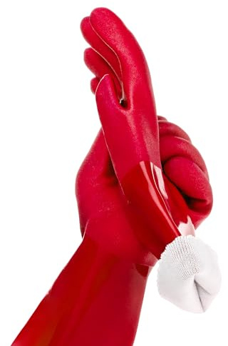 kitchen-star Ultimate Rubber Household PVC Gloves with Comfortable Cotton Lining, Anti-Slip surface, Kitchen Dishwashing, Extra Thickness, Kitchen Cleaning, Working, Painting, Pet Care (Medium, Red)
