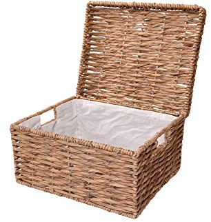 VIVANNO Panier à étagères tressé avec couvercle en jacinthe d'eau naturelle, panier pour armoire Kira 29x41x34 cm