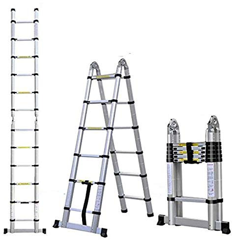 3.8M Folding ladder A Frame Aluminum Telescopic Multi-purpose Extendable Foldable 1.9m + 1.9m Maximum Loading 150kg Strong & Safe & Portable for Home Loft Office, UK Stock