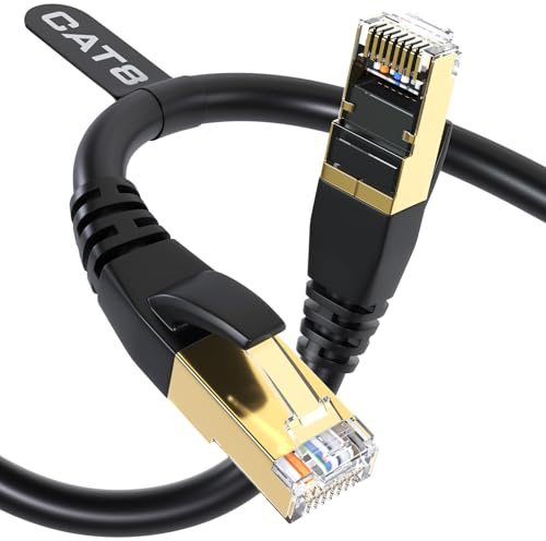 Cat 8 Ethernet-Kabel, Outdoor & Indoor, 6M Heavy Duty High Speed 26 AWG Cat 8 LAN Netzwerkkabel 40 Gbps, 2000 Mhz mit vergoldetem RJ45 Stecker, wetterfest S/FTP UV-beständig für Router