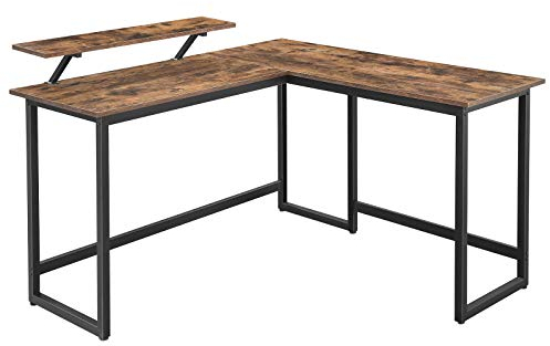 VASAGLE Schreibtisch, L-förmiger Computertisch mit beweglichem Monitoraufsatz, Eckschreibtisch, Büro, Arbeitszimmer, Gaming, platzsparend, einfache Montage, Metall, vintagebraun-schwarz LWD56X