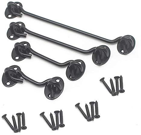 YINSONG 4 Stück Sturmhaken Edelstahl - Kabinenhaken Schwarz Fensterhaken mit Öse Türhaken Türschloss, Schwarz / 75mm + 100mm + 150mm + 200mm