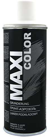 MaxiColor White Primer 400ml – Fast-drying spray for metal, wood & plastic. Smooth finish, great adhesion, ideal for indoor/outdoor use. Prepares surfaces for topcoat application.