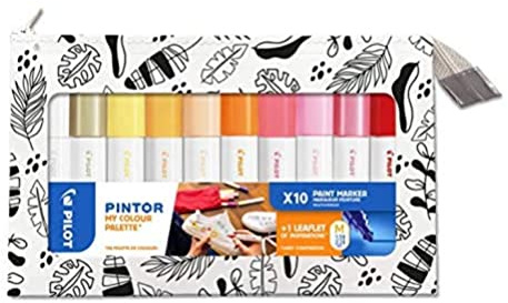 PILOT PINTOR Kreativmarker My Colour Palette – 10 Stück in M – warme Farben – Farbmarker-Stifte für DIY-Projekte, für fast alle Oberflächen, schnell trocknend und gut deckend