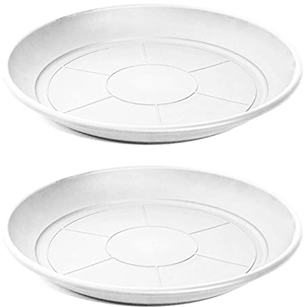 Acan Lot de 2 soucoupes rondes en plastique pour pots de fleurs, 30/40 cm, méditerranéenne, pour intérieur, extérieur, jardin, terrasse ou balcon Blanc