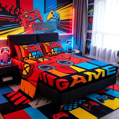 Juego de cama para videojuegos para niños - Sábanas y sábana bajera ajustable + 1 funda de almohada
