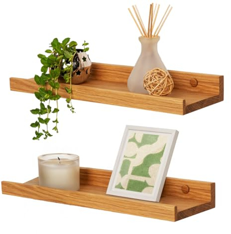 Heimatspäne 2er-Set Bilderleiste Holz 40cm – Echtes Eichenholz, freischwebende Regalbretter inkl. Schraubenabdeckung aus Echtholz – handgemachtes Wandregal, Holzregal Eiche massiv