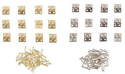 Kleine Mini-Metall-Scharniere für Schmuckkästen, Puppenhaus-Scharniere, 8 mm x 10 mm, Gold/Silber, 24 Stück