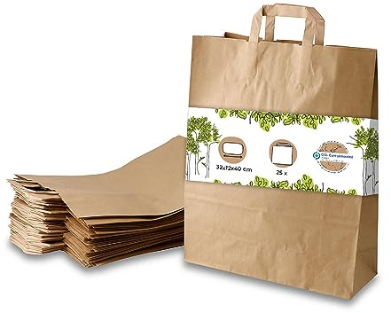 BIOZOYG 25x Papiertragetaschen groß 32 x 12 x 40 cm - braune Papiertüten mit Henkel Einkaufstüten - Papiertaschen Geschenktüten Tragetaschen