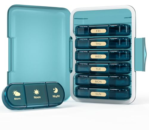 Codcaw Weekly Pill Organizer 3X a Day, 7 Day Pill Box 3 Times, Portable for Travel Pill Case for Pills/Vitamin/Fish Oil/Medication/Supplements (3x7 Blue)