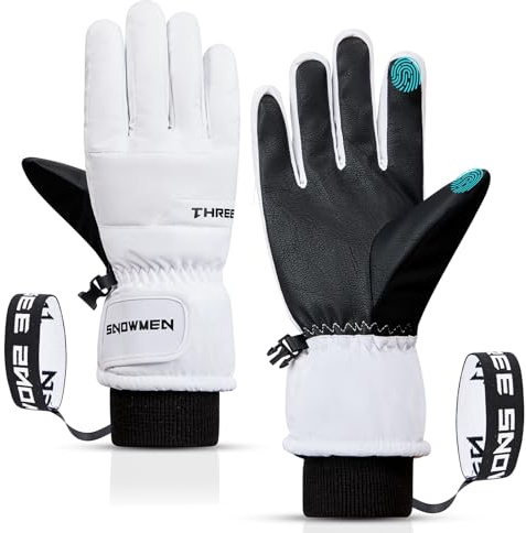Durio wasserdichte Handschuhe Herren Damen Touchscreen Skihandschuhe Winterhandschuhe Fahrradhandschuhe Weiß L