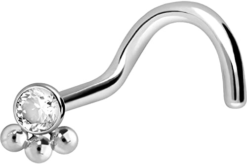 PIERCINGLINE Titan Nasenpiercing Spirale KRISTALL + 3 KUGELN Nasenstecker Silberfarben