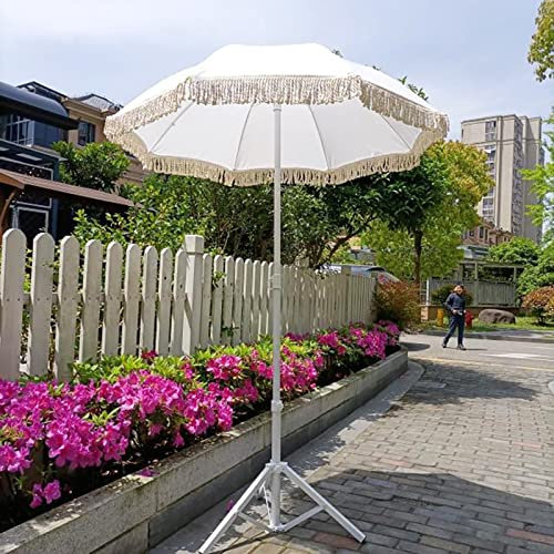 CHEMYO Parapluie de Jardin Pliant Parasol de Plage en Plein Air avec Gland, Parapluie en Métal Hauteur Réglable, 160cm avec Base de Support Triangulaire Tissu de Parapluie en Polyester Blanc