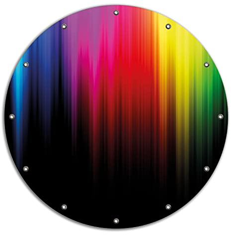 Wallario rundes Outdoor-Poster für Garten oder Balkon Bunte Regenbogenstreifen auf Schwarz, Motivbanner 90 cm Durchmesser