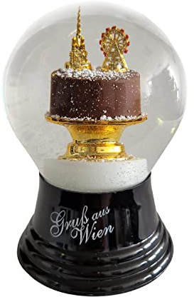 Schneekugel Echtglaskugel - Fast wie echter Schnee Motiv: Sachertorte, 8 cm