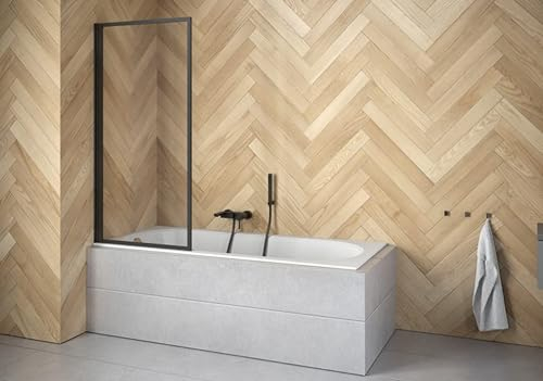 BADLAND Duschwand für Badewanne 70x140 Schwarz Badewannenabtrennung 1-teilig Enzo Gehärtetes Glas 5mm
