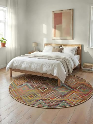 benuta Nest Vintage Teppich Casa - Mehrfarbig 120 cm rund - Teppich für Wohnzimmer, Schlafzimmer und Flur - Pflegeleicht - Fußbodenheizung Geeignet