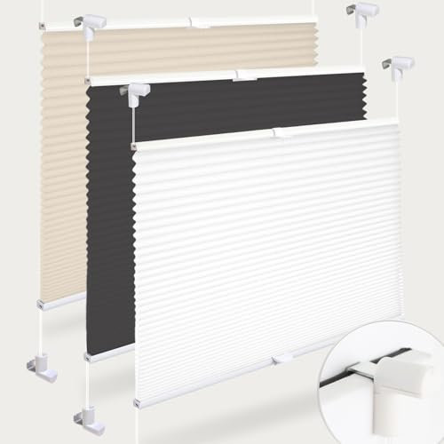 Plissee ohne Bohren Plissees Klemmfix 45 x 100 cm (BxH) Weiß HOHE QUALITÄT - LANGLEBIG Easyfix klemmträger Plissee Tür & Fenster
