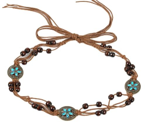 Wambere Damen Taillengürtel Geflochten,Boho Kleid Taillengürtel Quasten Gürtel Seil,Gewebte Taillenkette aus Holzperlen,Verstellbare Kordel Gürtel Rope Belt,für T-Shirts Langen Hemden Kleider,C