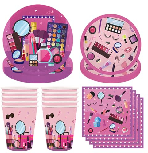 SiSfeL 68er Set für Spa- & Make-up Party von Mädchen, mit Teller, Pappbecher & Servietten für 16 Gäste