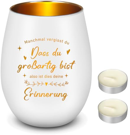 Nuenen Kerzenhalter aus Glas Teelichtglas mit 2 Kerzen Windlicht mit Gravur Manchmal Vergisst du DASS du Großartig Bist Also Inspirierendes Geschenk für Frauen Familie Freund(Ermutigen)