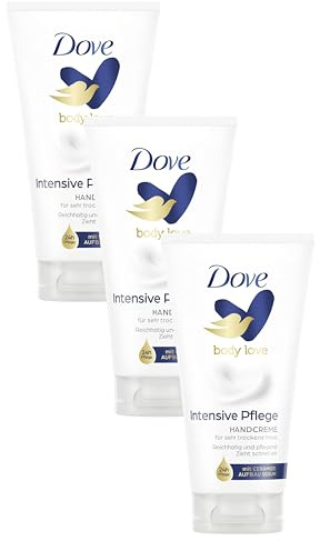 Dove Handcreme Intensiv mit PflegeDUO (intensive Feuchtigkeit und Tiefenpflege) speziell für sehr trockene Hände, 75ml (3er Pack)