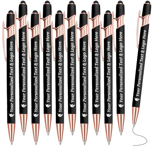 STREADVE Kugelschreiber mit Gravur 10 Kugelschreiber Personalisiert Logo Name Stift Personalisierte Kuli Dankeschön Geschenk Hochwertig für Hochzeit Geburtstag Mitarbeiter, Schwarz