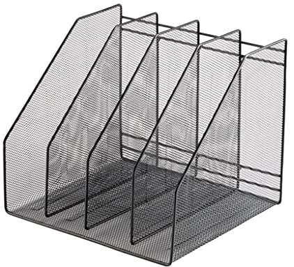 XUAJTIUO Aktenständer, Metallgeflecht, Zeitschriftensammler, Briefmagazin, Zeitungsablage für Zuhause, Büro, Schreibtisch, Organizer, Zubehör, 4 vertikale Fächer, schwarzer Zeitschriftensammler