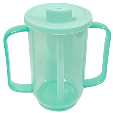 JIAHG 350ML Non Spill Drinking Aids Cup with Straw Lid, Adult Sippy Cups, Dysphagia Cup, Leak Proof Self Feeding Cup Drinking Beakers Utensils for Elderly Disabled, Handicapped, Stroke, Parkinson