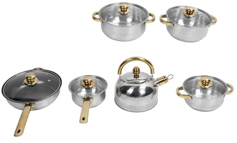 Fockety Ensemble de 12 Casseroles et Poêles, Batterie de Cuisine à Induction en Acier Inoxydable, Passe au Lave-Vaisselle, Ensemble de Cuisson Antiadhésif avec Poêle à Frire, Casseroles