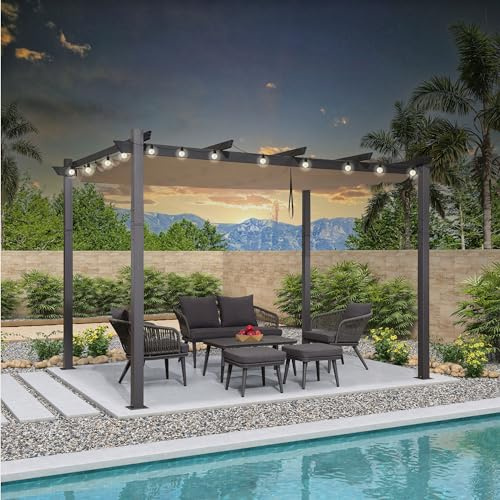 PURPLE LEAF Pergola 3 x 3.65 m Wasserdicht Stabil Winterfest, Gartenpavillon Beige mit Sonnenschutz Überdachung