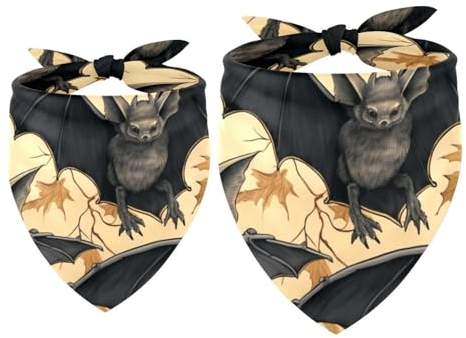 Hundehalstuch, Dreieckstuch für kleine, mittelgroße und große Hunde und Katzen, Dreieckstuch für Halloween, Fledermaus und Blätter, 2 Stück