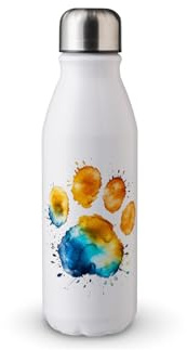 MAXIKIWI - Single Wall Water Drinking Bottle with Screw Cap, Non Insulated Lightweight Aluminium, BPA Free, Leak-Proof - Colorful Paw Print - 500ml