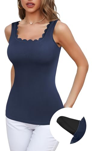 Charmo Top Damen Sommer Tank Top mit Integriertem BH Unterhemd BH Hemd mit Cups Long Trägershirt Tanktops Frauen Blau