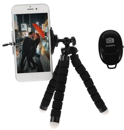 HOMSFOU Soporte Triangular para Teléfono y Cámara Portátil Pequeño para Fotografía, Trípode Compacto Negro Clip y Mando Remoto, Uso Mesa para Fotografía Móvil Precisa