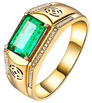 Bishilin Ring Gold 585 18K Echt, Verlobungsringe Herren Bandring 4-Steg-Krappenfassung mit 1ct Smaragd Trauringe Hochzeit Ring Männer Nickelfrei Gr.63 (20.1)
