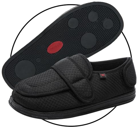POFH Zapatillas Hombre pie Diabetico Zapatos para caminar sin cordones para Diabéticos para Pies con Edema Y Artritis Pies Anchos Dedo Abierto Zapatilla para Edad Pies Inflamados(Black Mesh,50 EU)