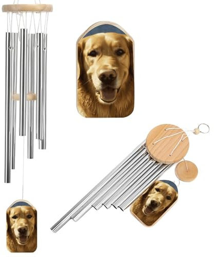 Windspiel mit goldenem Hund, für draußen, beruhigende melodische Töne, Windspiel, Gedenk-Windspiel mit Windfänger, Hängedekoration für Zuhause, Außenbereich, Garten, Terrasse
