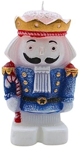 Dekohelden24 Vela Decorativa como Cascanueces con Corona, Vela de Navidad, Cascanueces, Vela de Figura como Cascanueces, Rey en Azul, 4 x 6,5 x 11,5 cm.