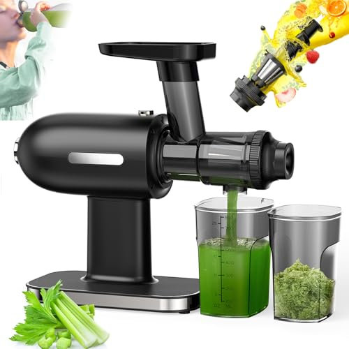 Slow-Speed Masticating Juicer with 92% Juice Yield, 150W Cold-Press Juicer, 80RPM Low-Speed Rotation+3 Types of Filters+Juice Separation+60 Decibel Silent Motor, for Celery/Carrots/Fruits ,Green
