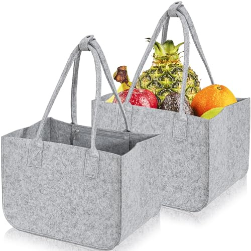 Lighterday 2 stycken 30 l filtväska stor shoppingväska vikbar, tote bag filtväskor shopping, filtkorg med långa handtag, filt shoppingkorg filtväskor med innerficka (ljusgrå)