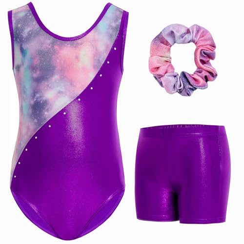 Gogokids Gymnastikset för flickor med shorts, ärmlösa gymnastiktrikåer för barn, glittrande gymnastikdräkt för flickor, danskläder för åldrar 3 till 12, Färg: blå, 150(140-150 cm,11-12Y)