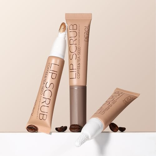 2-in-1-Lippenpeeling und Bürste, natürliches Lippenpeeling mit Kaffeesamen- und Teesamenöl, sanftes Peeling, weiche Lippen, verblassende Lippenlinien, für trockene dunkle Lippen, 2 Stück