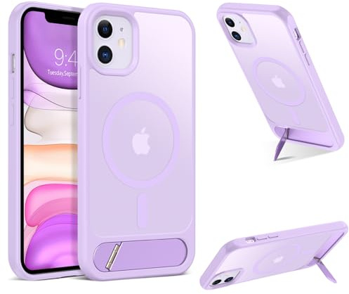 GUAGUA Cover Magnetico per iPhone 11 con Cavalletto Custodia Sottile Anticaduta, Protettivo Case per iPhone 11 con Supporto Staffa, Glassato Traslucido, Viola