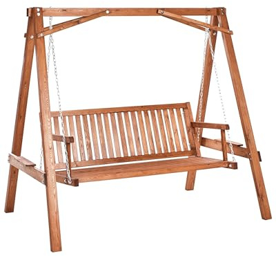 Dondolo da giardino in legno di larice, autoportante, rustica e marrone